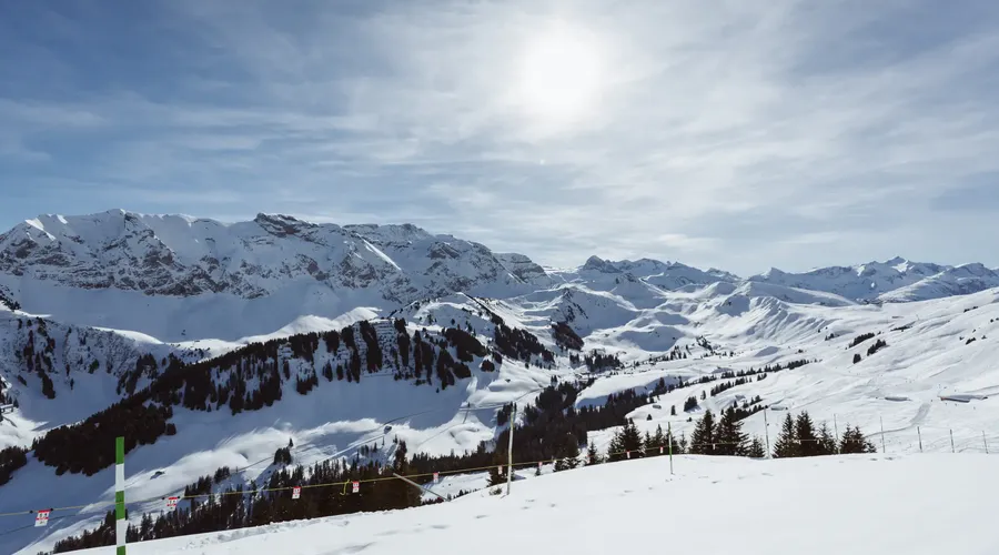 Snow-covered mountains and ski slopes at Adelboden-Lenk in the Swiss Alps